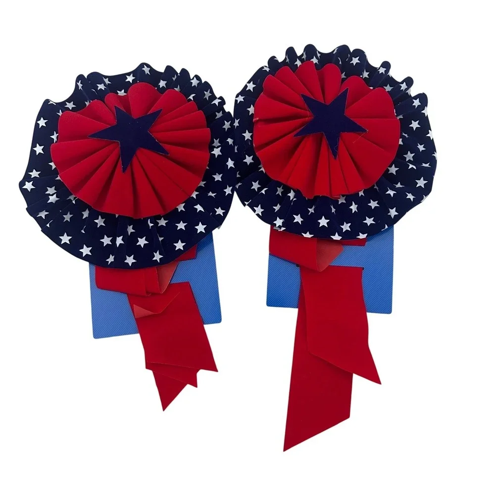 6pc Patriotic Bow and Rosette Set Red White Blue‎ Stars July 4th Americana Decor